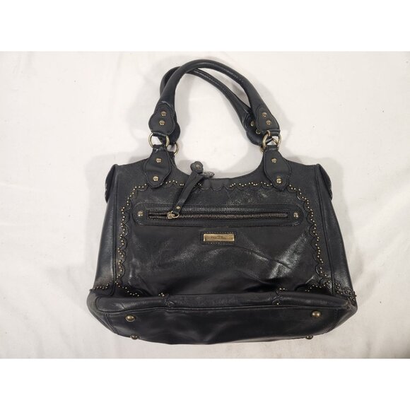 VTG 1972 Isabella Fiore Designer Satchel Handbag Leather Studded Beaded M/L - Picture 1 of 9